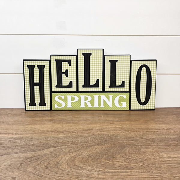 Hello Spring and Hoppy Easter Reversible Wooden Letter Block Set, Double Sided Rustic Farmhouse Decor for Shelf, Mantle or Tabletop