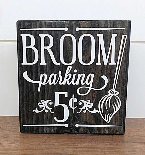 Fall and Halloween Reversible Block Sign, Broom Parking and Fall Farmers Market Wooden Farmhouse Decor