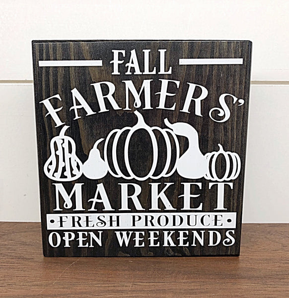 Fall and Halloween Reversible Block Sign, Broom Parking and Fall Farmers Market Wooden Farmhouse Decor