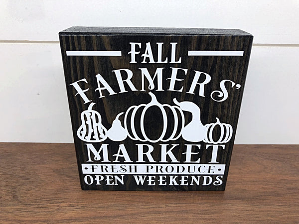 Fall and Halloween Reversible Block Sign, Broom Parking and Fall Farmers Market Wooden Farmhouse Decor