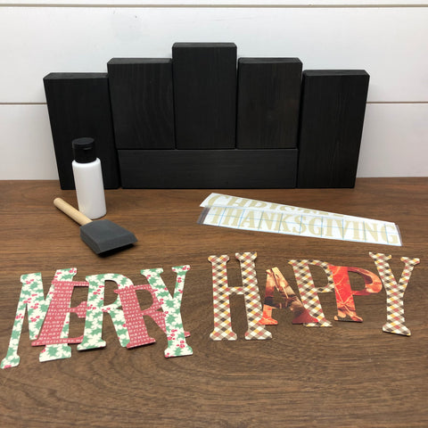 DIY Reversible Holiday Block Set Kit, Do It Yourself Holiday Mantle Decor