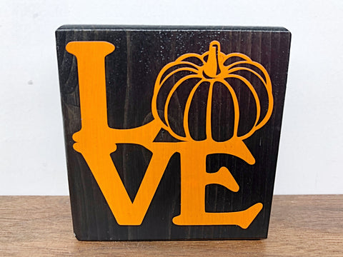 Mini Pumpkin Love Sign, 3 Inch Block for Tiered Tray or Shelf Decor