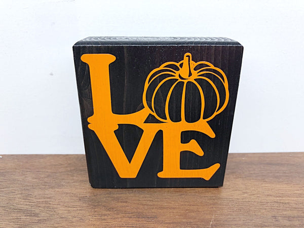 Mini Pumpkin Love Sign, 3 Inch Block for Tiered Tray or Shelf Decor