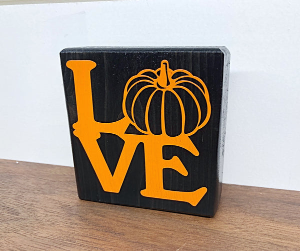 Mini Pumpkin Love Sign, 3 Inch Block for Tiered Tray or Shelf Decor