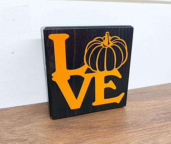 Mini Pumpkin Love Sign, 3 Inch Block for Tiered Tray or Shelf Decor