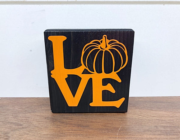 Mini Pumpkin Love Sign, 3 Inch Block for Tiered Tray or Shelf Decor