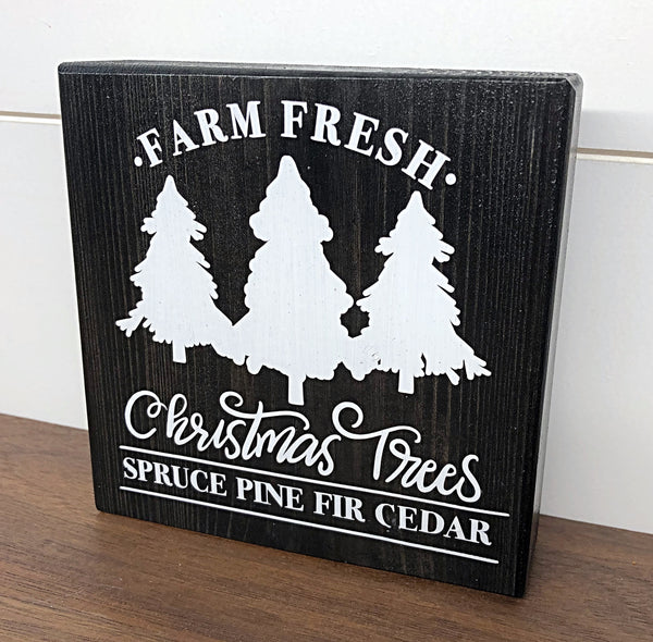 Christmas and Winter Reversible Block Sign, Farm Fresh Christmas Trees and Super Slider Sled Company Wooden Farmhouse Decor