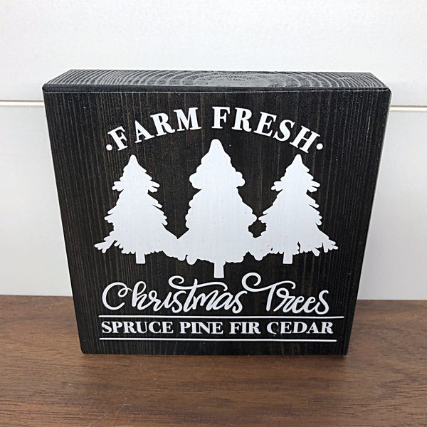 Christmas and Winter Reversible Block Sign, Farm Fresh Christmas Trees and Super Slider Sled Company Wooden Farmhouse Decor