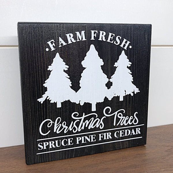 Christmas and Winter Reversible Block Sign, Farm Fresh Christmas Trees and Super Slider Sled Company Wooden Farmhouse Decor