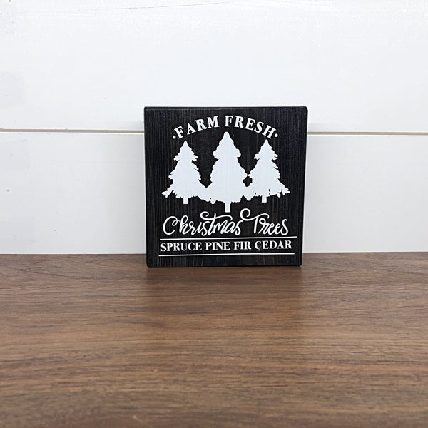 Christmas and Winter Reversible Block Sign, Farm Fresh Christmas Trees and Super Slider Sled Company Wooden Farmhouse Decor