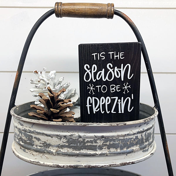 Small Christmas and Winter Reversible Block Sign, Joy to the World and Tis the Season to Be Freezin Wooden Farmhouse Decor