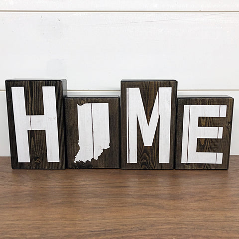 Indiana Home Wooden Letter Block Set, White Letter Rustic Farmhouse Style Decor for Shelf, Mantle or Tabletop