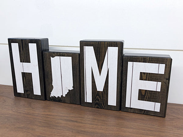 Indiana Home Wooden Letter Block Set, White Letter Rustic Farmhouse Style Decor for Shelf, Mantle or Tabletop