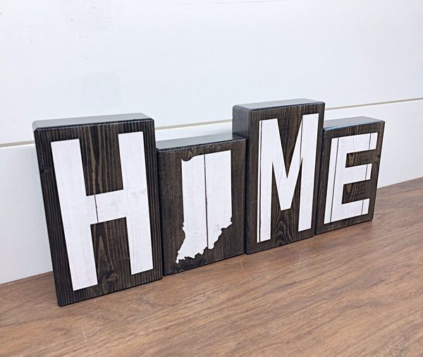 Indiana Home Wooden Letter Block Set, White Letter Rustic Farmhouse Style Decor for Shelf, Mantle or Tabletop