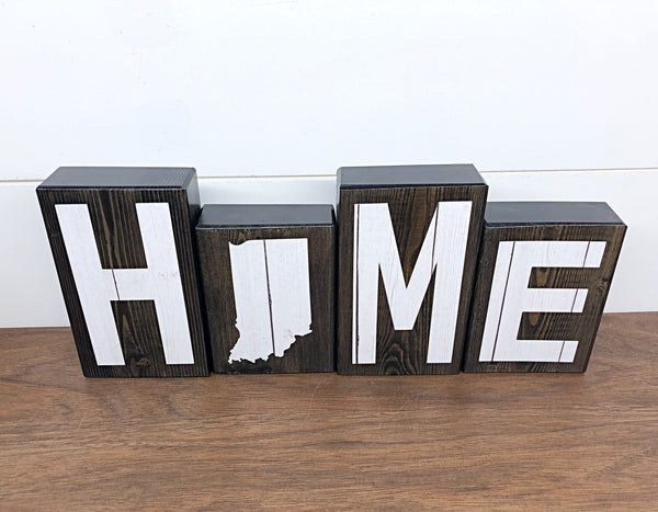 Indiana Home Wooden Letter Block Set, White Letter Rustic Farmhouse Style Decor for Shelf, Mantle or Tabletop