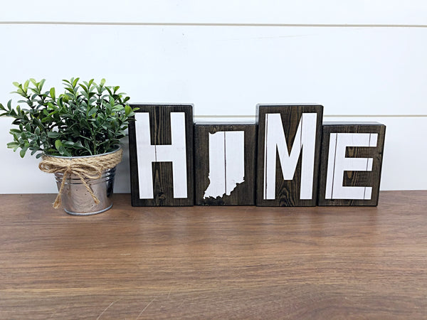 Indiana Home Wooden Letter Block Set, White Letter Rustic Farmhouse Style Decor for Shelf, Mantle or Tabletop