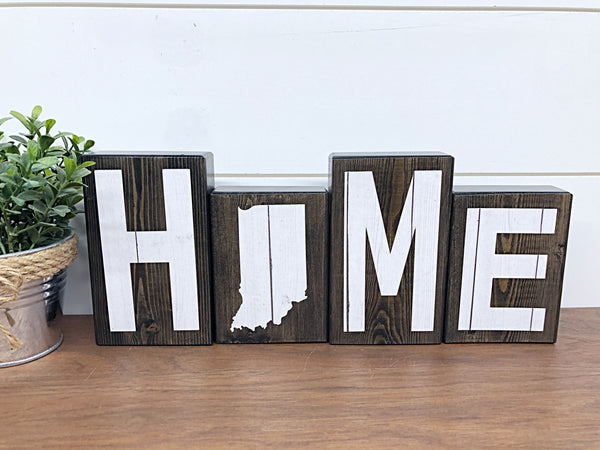 Indiana Home Wooden Letter Block Set, White Letter Rustic Farmhouse Style Decor for Shelf, Mantle or Tabletop