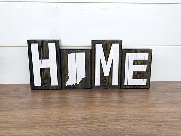 Indiana Home Wooden Letter Block Set, White Letter Rustic Farmhouse Style Decor for Shelf, Mantle or Tabletop