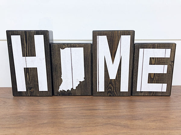 Indiana Home Wooden Letter Block Set, White Letter Rustic Farmhouse Style Decor for Shelf, Mantle or Tabletop