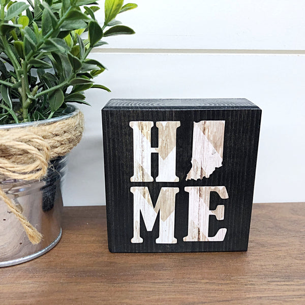 Indiana Home White Woodgrain Chevron Shelf Sign, 3 Inch Block for Tiered Tray Decor