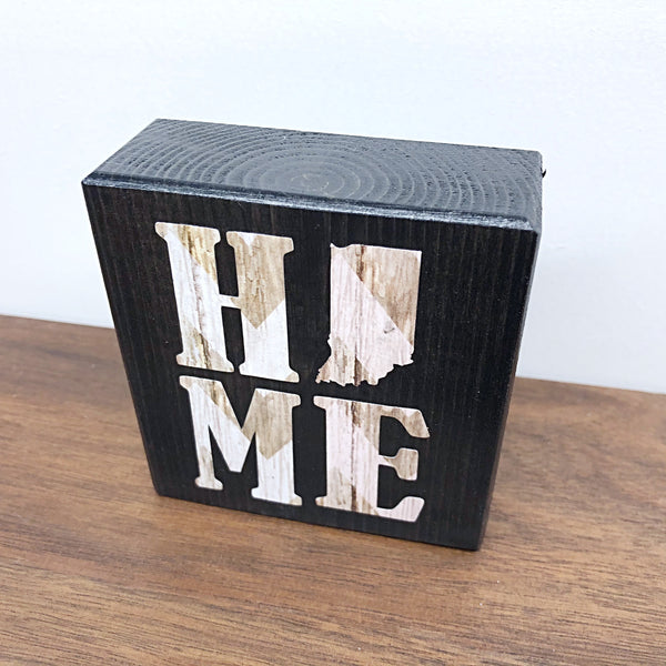 Indiana Home White Woodgrain Chevron Shelf Sign, 3 Inch Block for Tiered Tray Decor