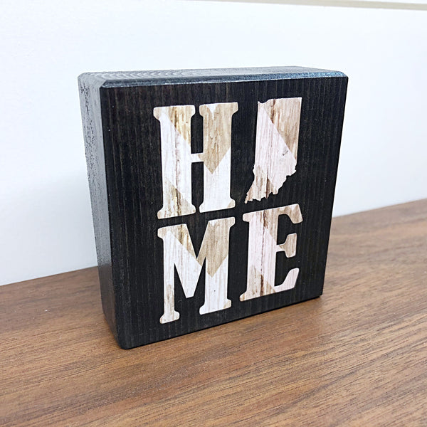 Indiana Home White Woodgrain Chevron Shelf Sign, 3 Inch Block for Tiered Tray Decor