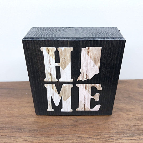 Indiana Home White Woodgrain Chevron Shelf Sign, 3 Inch Block for Tiered Tray Decor