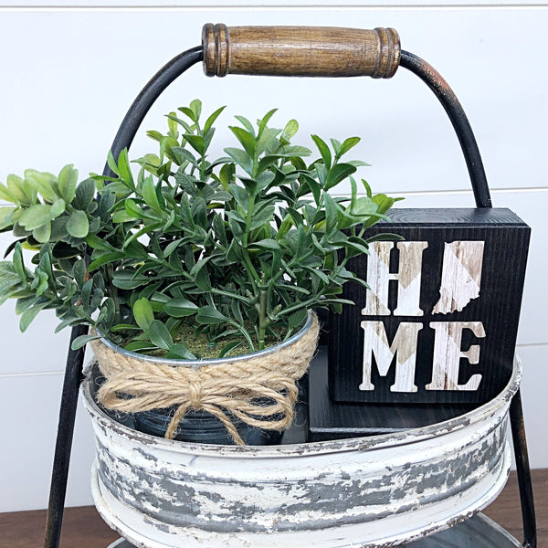 Indiana Home White Woodgrain Chevron Shelf Sign, 3 Inch Block for Tiered Tray Decor