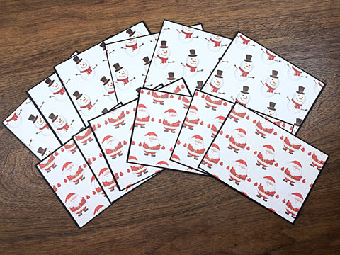 Santa and Snowman Note Card Set of 12, Handmade Christmas Card Pack