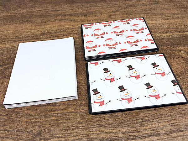 Santa and Snowman Note Card Set of 12, Handmade Christmas Card Pack