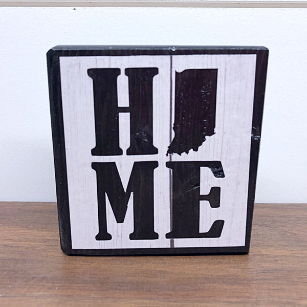 Indiana Home White Woodgrain Shelf Sign, 3 Inch Block for Tiered Tray Decor