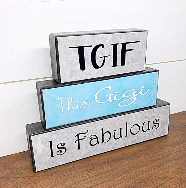 This Grandma is Fabulous Stacked Block Set - Rustic Wooden Shelf Decor