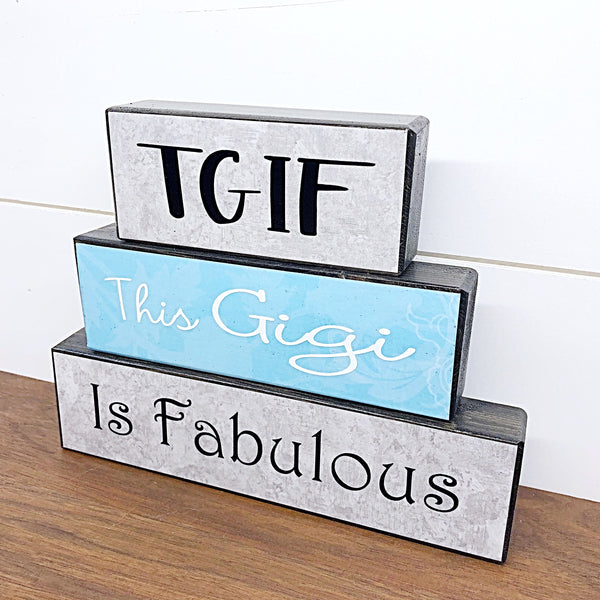 This Grandma is Fabulous Stacked Block Set - Rustic Wooden Shelf Decor