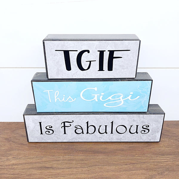 This Grandma is Fabulous Stacked Block Set - Rustic Wooden Shelf Decor