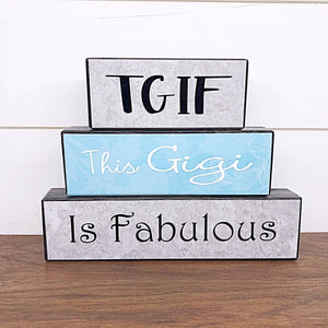 This Grandma is Fabulous Stacked Block Set - Rustic Wooden Shelf Decor