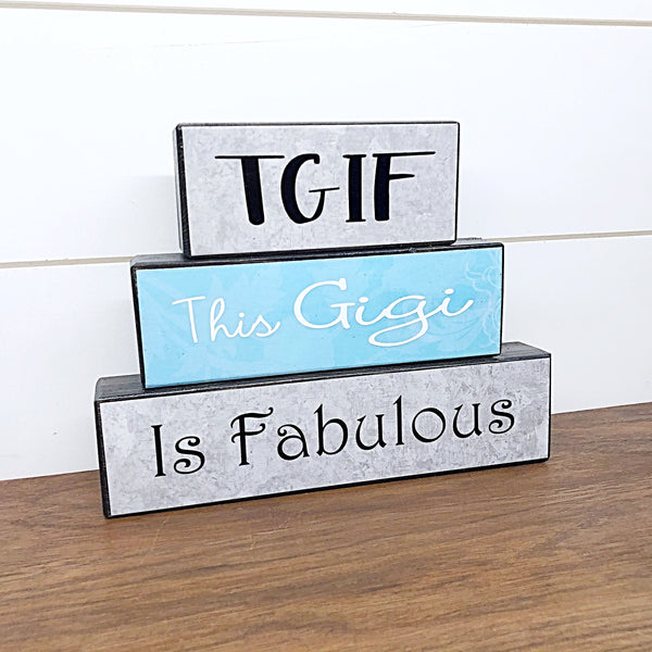 This Grandma is Fabulous Stacked Block Set - Rustic Wooden Shelf Decor