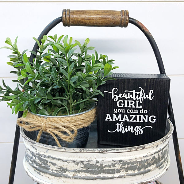 Mini Shelf Sign - Beautiful Girl You Can Do Amazing Things - Farmhouse Style Tiered Tray Filler