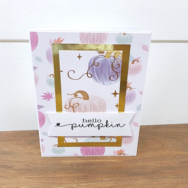 Pastel Glam Fall Greeting Card Set of 5, Handmade Pink and Gold Cards