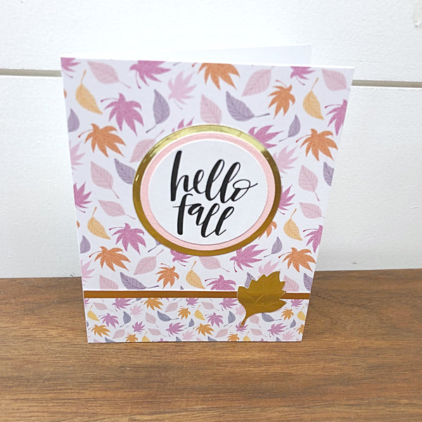 Pastel Glam Fall Greeting Card Set of 5, Handmade Pink and Gold Cards