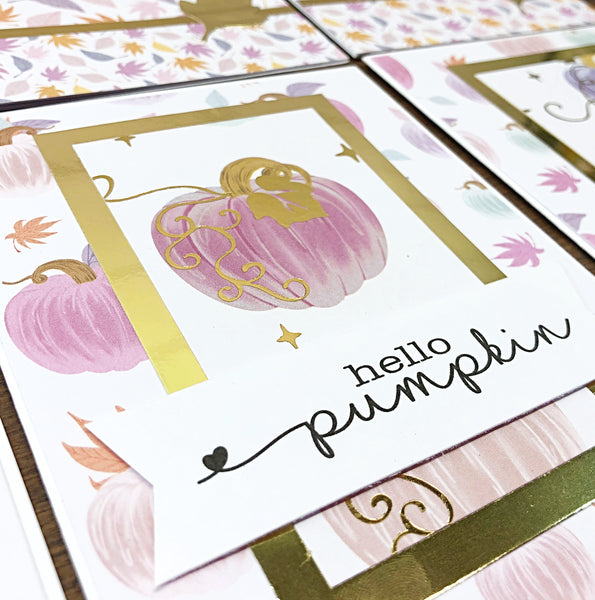 Pastel Glam Fall Greeting Card Set of 5, Handmade Pink and Gold Cards