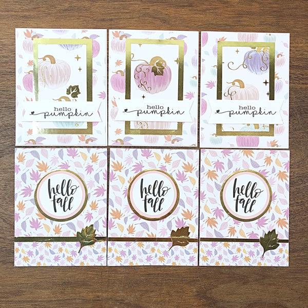 Pastel Glam Fall Greeting Card Set of 5, Handmade Pink and Gold Cards