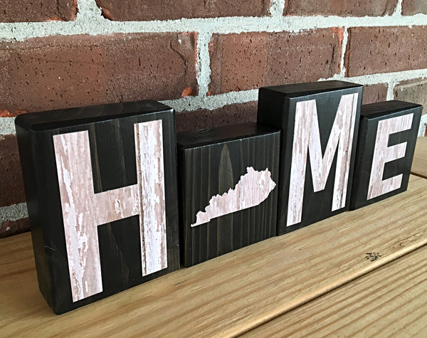 Kentucky Home Letter Block Set, Wooden Farmhouse Style Decor for Shelf, Mantle or Tabletop