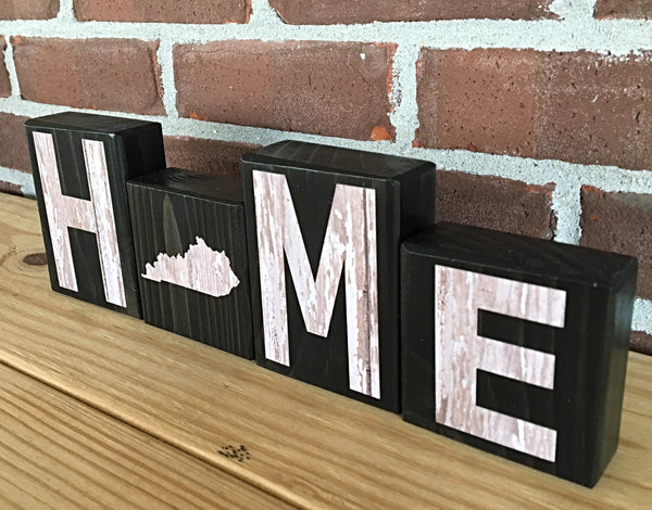 Kentucky Home Letter Block Set, Wooden Farmhouse Style Decor for Shelf, Mantle or Tabletop