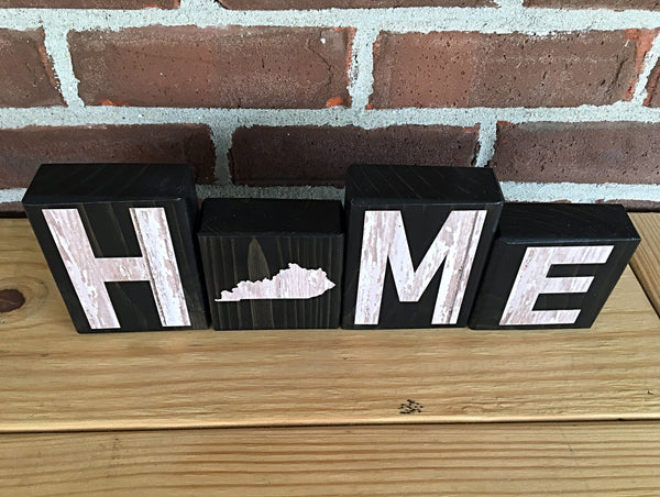 Kentucky Home Letter Block Set, Wooden Farmhouse Style Decor for Shelf, Mantle or Tabletop