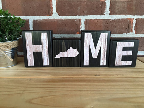 Kentucky Home Letter Block Set, Wooden Farmhouse Style Decor for Shelf, Mantle or Tabletop