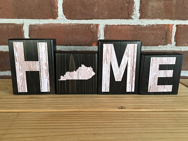 Kentucky Home Letter Block Set, Wooden Farmhouse Style Decor for Shelf, Mantle or Tabletop