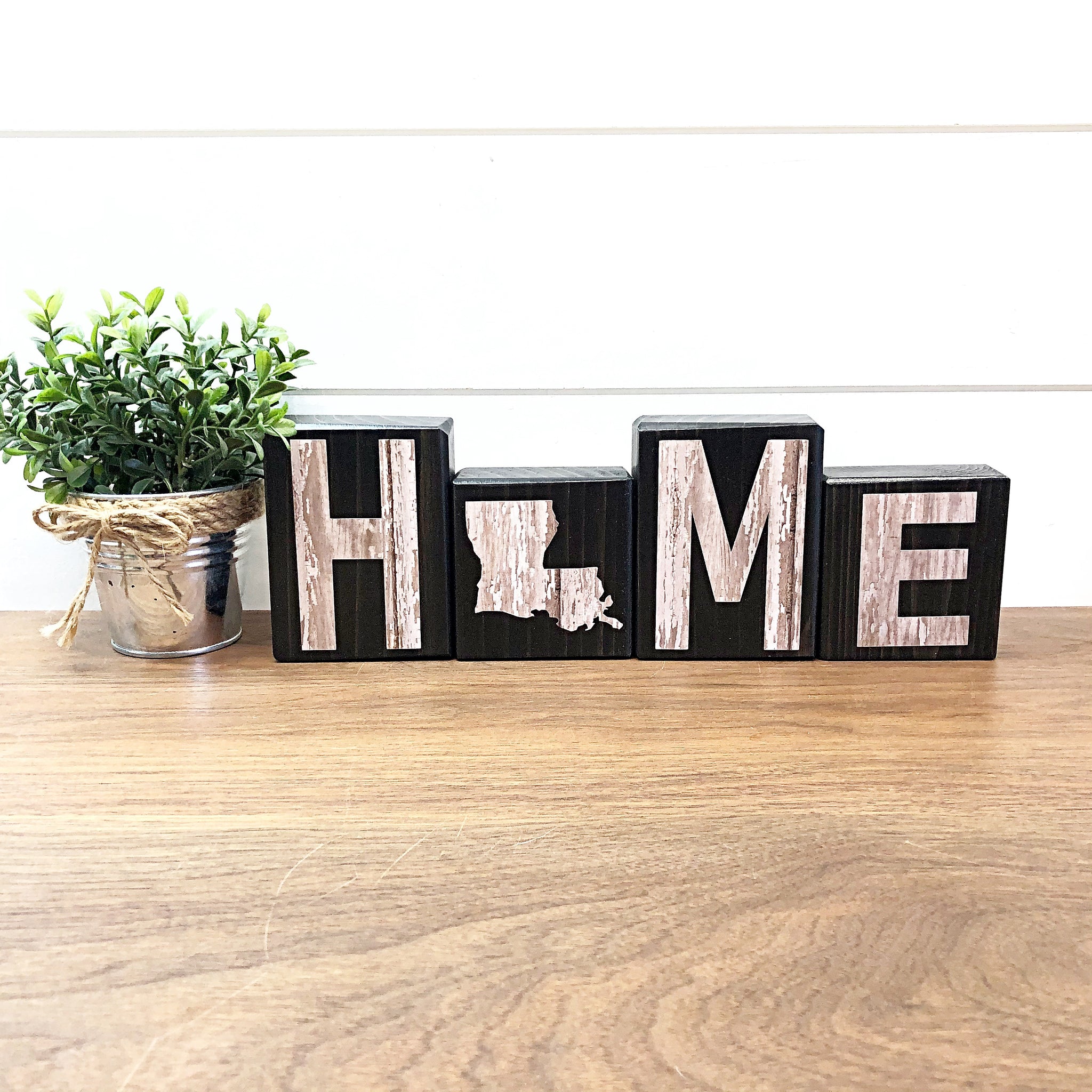 Louisiana Home Letter Block Set, Wooden Farmhouse Style Decor for Shelf, Mantle or Tabletop