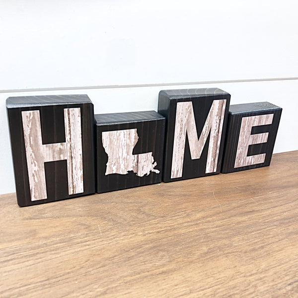 Louisiana Home Letter Block Set, Wooden Farmhouse Style Decor for Shelf, Mantle or Tabletop