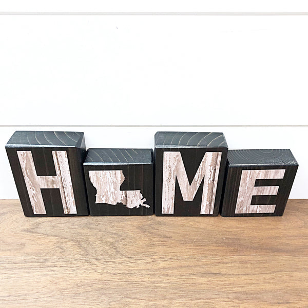 Louisiana Home Letter Block Set, Wooden Farmhouse Style Decor for Shelf, Mantle or Tabletop