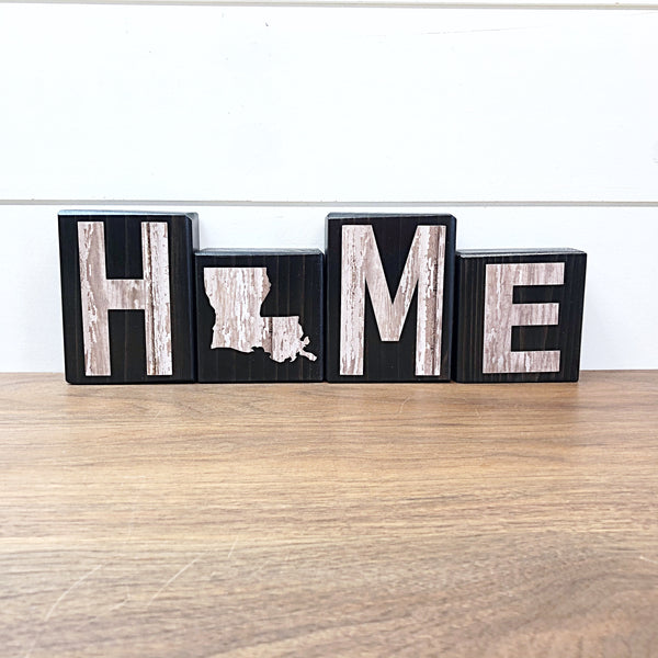 Louisiana Home Letter Block Set, Wooden Farmhouse Style Decor for Shelf, Mantle or Tabletop